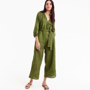 J.Crew Point Sur 100% Linen Wrap Jumpsuit Green 0P